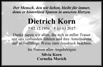 Traueranzeige von Dietrich Korn von Mitteldeutsche Zeitung Aschersleben