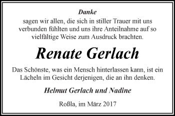 Traueranzeige von Renate Gerlach von Super Sonntag SGH Mansf. Land