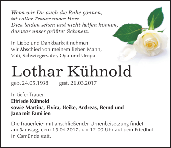 Traueranzeige von Lothar Kühnold von Mitteldeutsche Zeitung Halle/Saalkreis