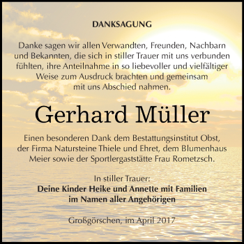 Traueranzeige von Gerhard Müller von Super Sonntag Merseburg