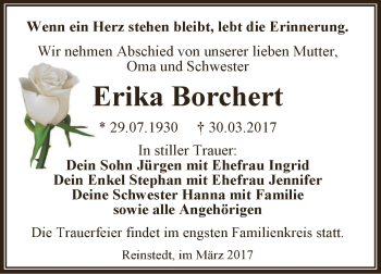 Traueranzeige von Erika Borchert von Super Sonntag Quedlinburg