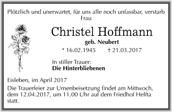 Traueranzeige von Christel Hoffmann von Mitteldeutsche Zeitung Mansfelder Land