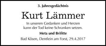 Traueranzeige von Kurt Lämmer von Mitteldeutsche Zeitung Naumburg/Nebra
