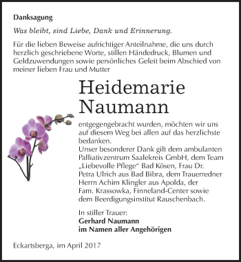Traueranzeige von Heidemarie Naumann von Mitteldeutsche Zeitung Naumburg/Nebra