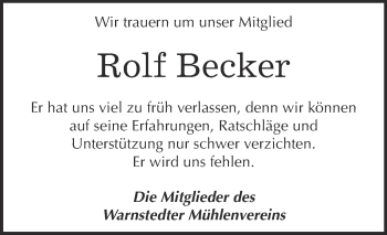 Traueranzeige von Rolf Becker von Super Sonntag Quedlinburg