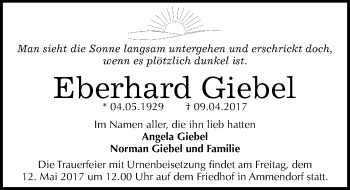 Traueranzeige von Eberhard Giebel von Mitteldeutsche Zeitung Halle/Saalkreis
