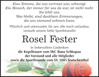 Traueranzeige von Rosel Fester von Super Sonntag Halle