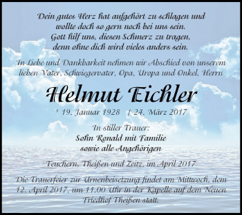 Traueranzeige von Helmut Eichler von Super Sonntag Zeitz