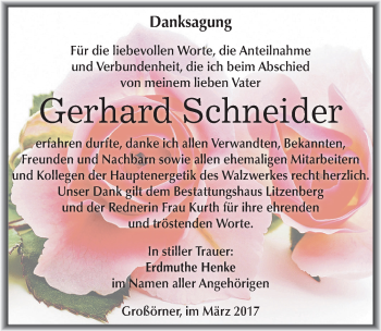 Traueranzeige von Gerhard Schneider von Mitteldeutsche Zeitung Mansfelder Land
