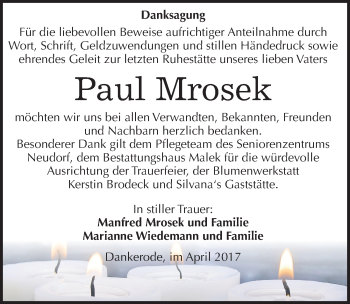 Traueranzeige von Paul Mrosek von Mitteldeutsche Zeitung Quedlinburg