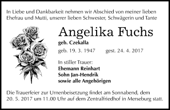 Traueranzeige von Angelika Fuchs von Mitteldeutsche Zeitung Merseburg/Querfurt
