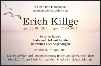 Traueranzeige von Erich Killge von Mitteldeutsche Zeitung Merseburg/Querfurt