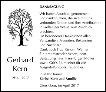 Traueranzeige von Gerhard Kern von Mitteldeutsche Zeitung Aschersleben