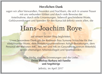 Traueranzeige von Hans-Joachim Roye von WVG - Wochenspiegel Bitterfeld