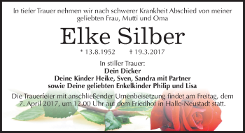 Traueranzeige von Elke Silber von Mitteldeutsche Zeitung Halle/Saalkreis