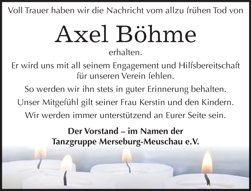  Traueranzeige für Axel Böhme vom 01.04.2017 aus Mitteldeutsche Zeitung Merseburg/Querfurt