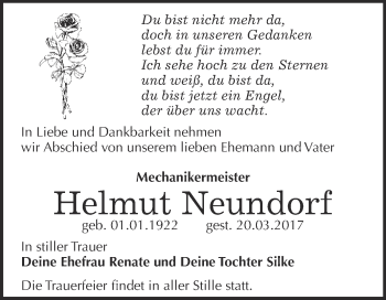 Traueranzeige von Helmut Neundorf von Super Sonntag Wittenberg