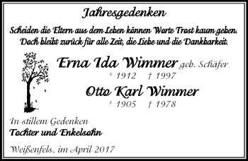 Traueranzeige von Erna Ida und Otto Karl Wimmer von Mitteldeutsche Zeitung Weißenfels