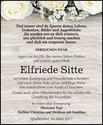 Traueranzeige von Elfriede Sitte von WVG - Wochenspiegel Dessau / Köthen