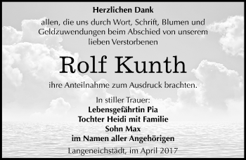 Traueranzeige von Rolf Kunth von Mitteldeutsche Zeitung Merseburg/Querfurt