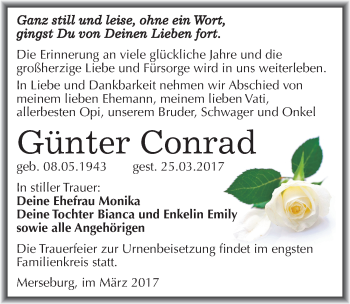 Traueranzeige von Günter Conrad von Mitteldeutsche Zeitung Merseburg/Querfurt
