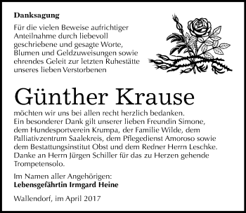 Traueranzeige von Günther Krause von Mitteldeutsche Zeitung Merseburg/Querfurt