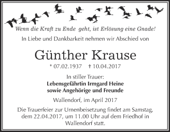 Traueranzeige von Günther Krause von Super Sonntag Merseburg