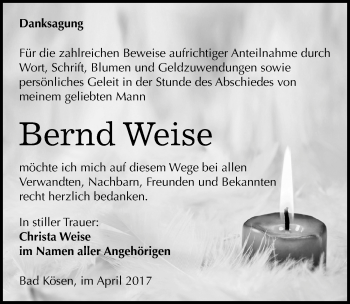 Traueranzeige von Bernd Weise von Mitteldeutsche Zeitung Naumburg/Nebra