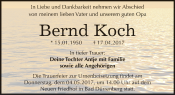 Traueranzeige von Bernd Koch von Mitteldeutsche Zeitung Merseburg/Querfurt