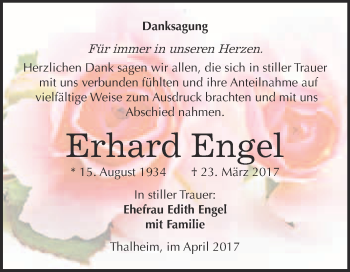 Traueranzeige von Erhard Engel von WVG - Wochenspiegel Bitterfeld
