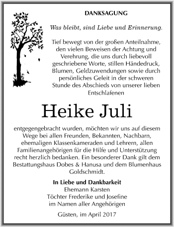 Traueranzeige von Heike Juli von Mitteldeutsche Zeitung Bernburg