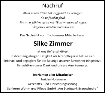 Traueranzeige von Silke Zimmer von Super Sonntag Merseburg