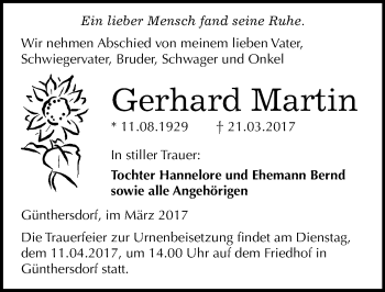 Traueranzeige von Gerhard Martin von Mitteldeutsche Zeitung Merseburg/Querfurt