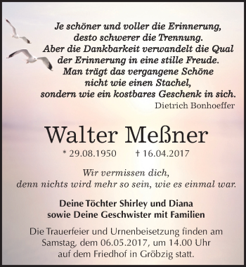 Traueranzeige von Walter Meßner von Mitteldeutsche Zeitung Köthen