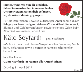 Traueranzeige von Käte Seyfarth von Mitteldeutsche Zeitung Zeitz