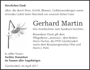 Traueranzeige von Gerhard Martin von Super Sonntag Merseburg