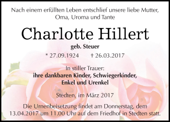 Traueranzeige von Charlotte Hillert von Super Sonntag SGH Mansf. Land
