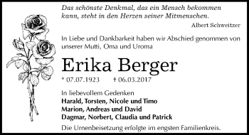 Traueranzeige von Erika Berger von Mitteldeutsche Zeitung Bernburg