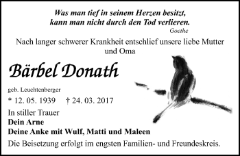 Traueranzeige von Bärbel Donath von Mitteldeutsche Zeitung Bitterfeld