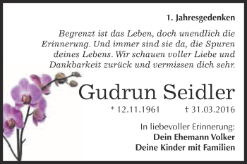 Traueranzeige von Gudrun Seidler von Super Sonntag Wittenberg