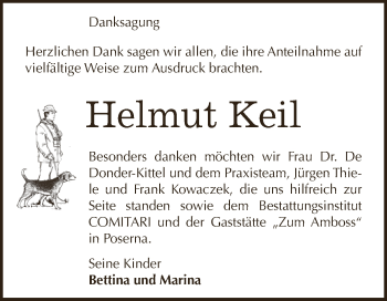 Traueranzeige von Helmut Keil von WVG - Wochenspiegel NMB / WSF / ZTZ