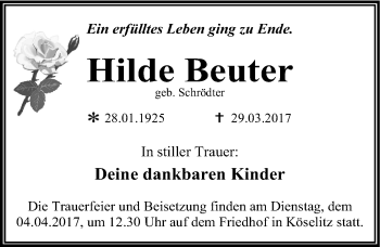 Traueranzeige von Hilde Beuter von Mitteldeutsche Zeitung Wittenberg