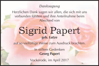 Traueranzeige von Sigrid Papert von Super Sonntag Wittenberg