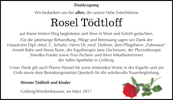 Traueranzeige von Anna Rosel Tödtloff von WVG - Wochenspiegel Dessau / Köthen