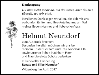 Traueranzeige von Helmut Neundorf von Mitteldeutsche Zeitung Wittenberg