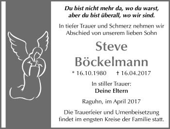 Traueranzeige von Steve Böckelmann von Mitteldeutsche Zeitung Bitterfeld