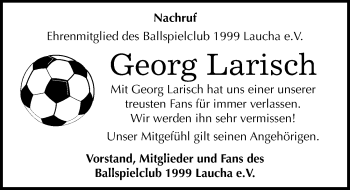 Traueranzeige von Georg Larisch von Mitteldeutsche Zeitung Naumburg/Nebra
