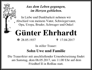 Traueranzeige von Günter Ehrhardt von Mitteldeutsche Zeitung Dessau-Roßlau
