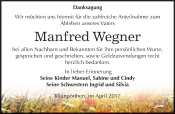 Traueranzeige von Manfred Wegner von Mitteldeutsche Zeitung Zeitz