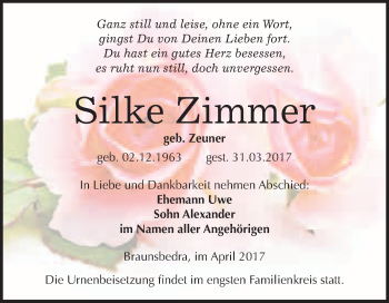 Traueranzeige von Silke Zimmer von Super Sonntag Halle